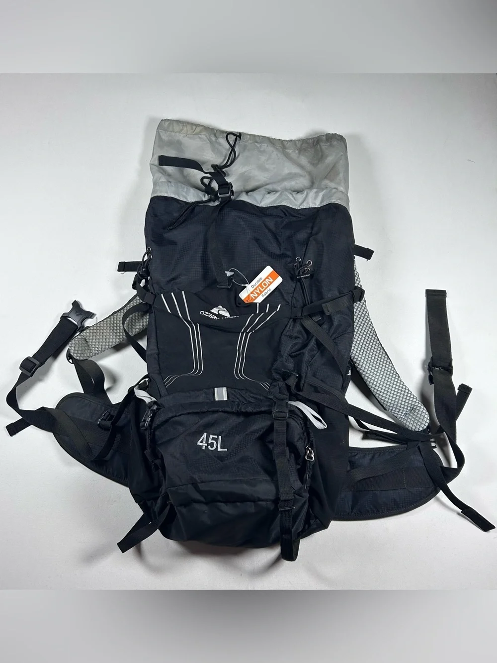 Ozark Trail Backpack 45L Camping Hiking Adjustable Frame Cushions W/ Rain Guard